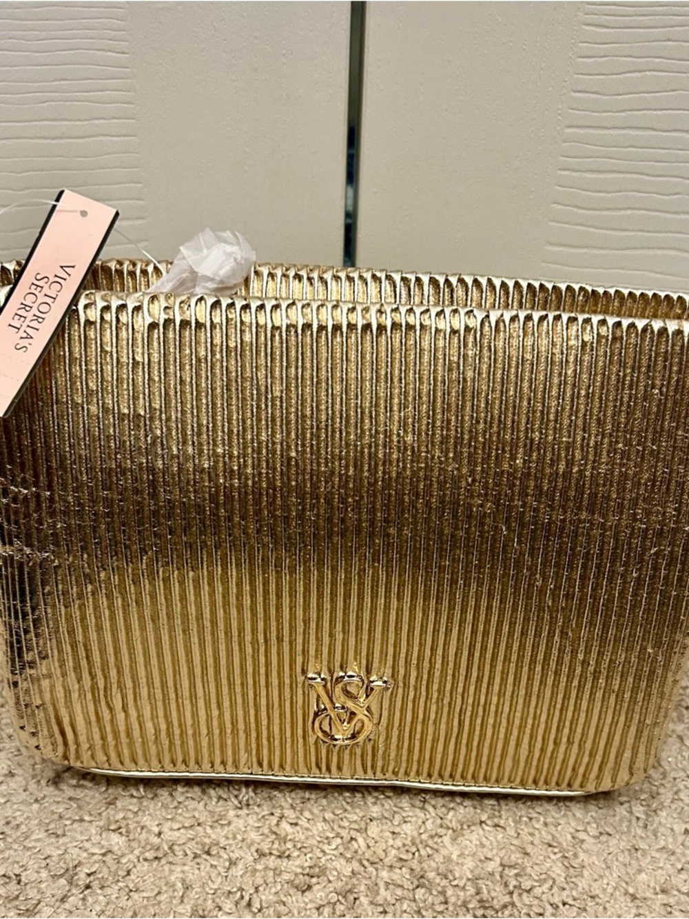 Victoria's Secret Metallic Gold Ribbed Cosmetic Case